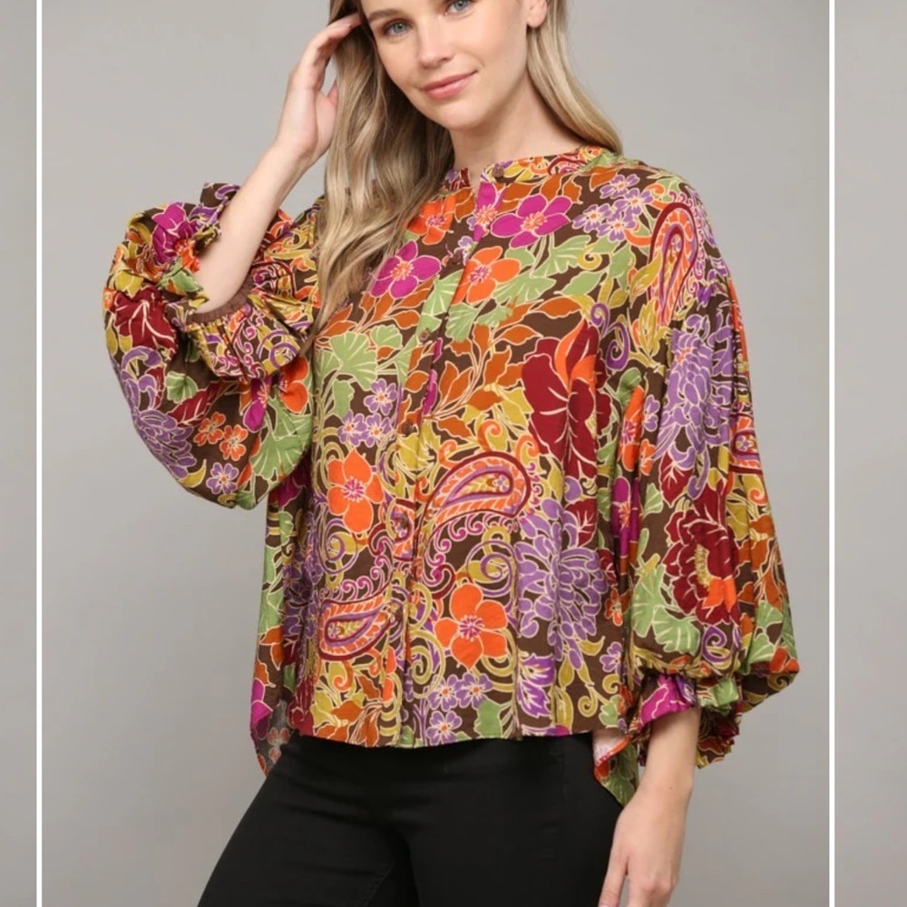 Fate multicolor floral print bubble sleeve blouse Size Small